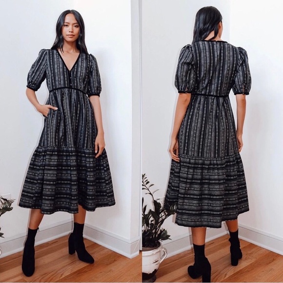 Lulus Dresses & Skirts - 💥PRICE DROP💥 Make it Official Black Striped Button-Front Tiered Midi Dress*